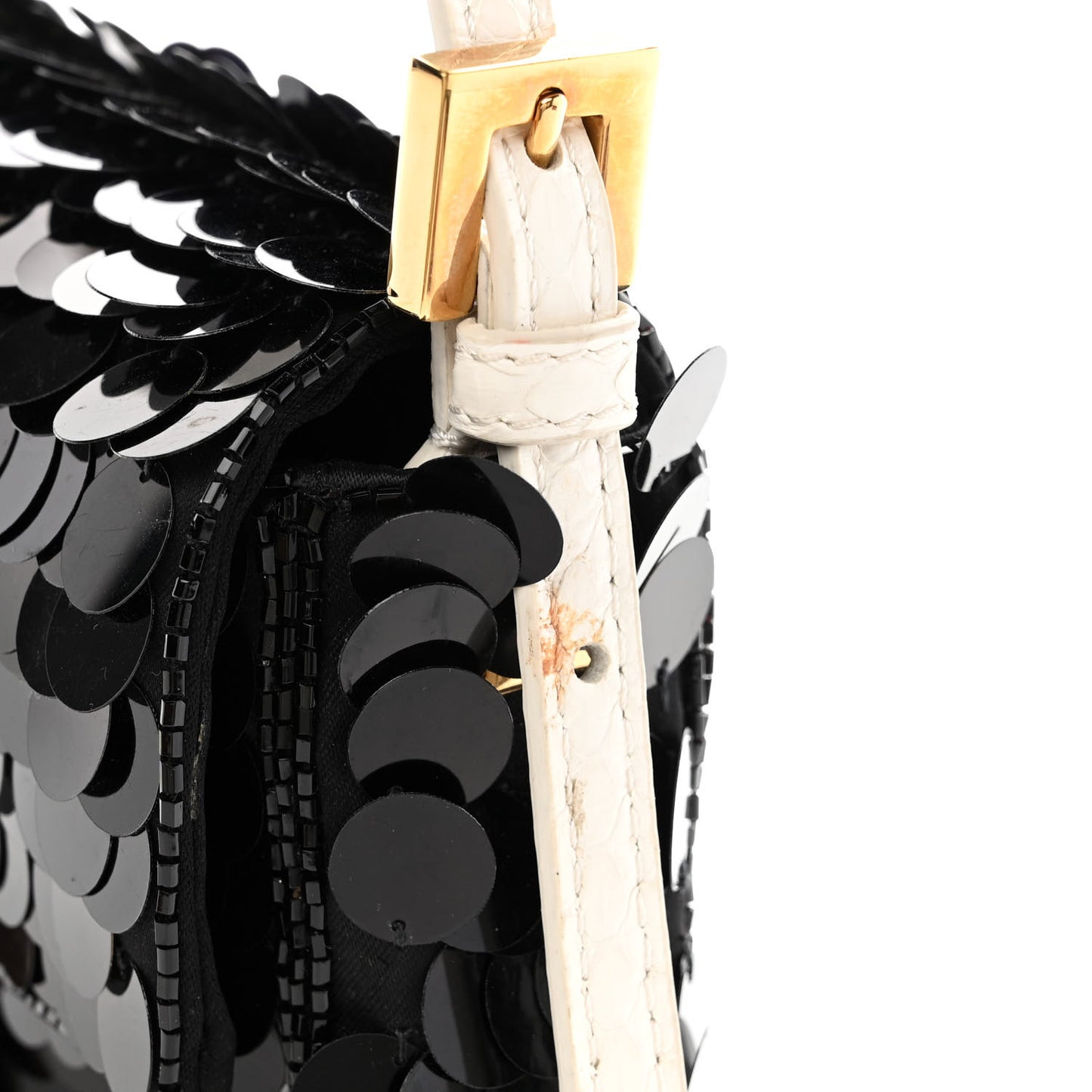 Satin Sequin Paillettes Elaphe Plexiglass Mini Baguette 1997 Black Avorio