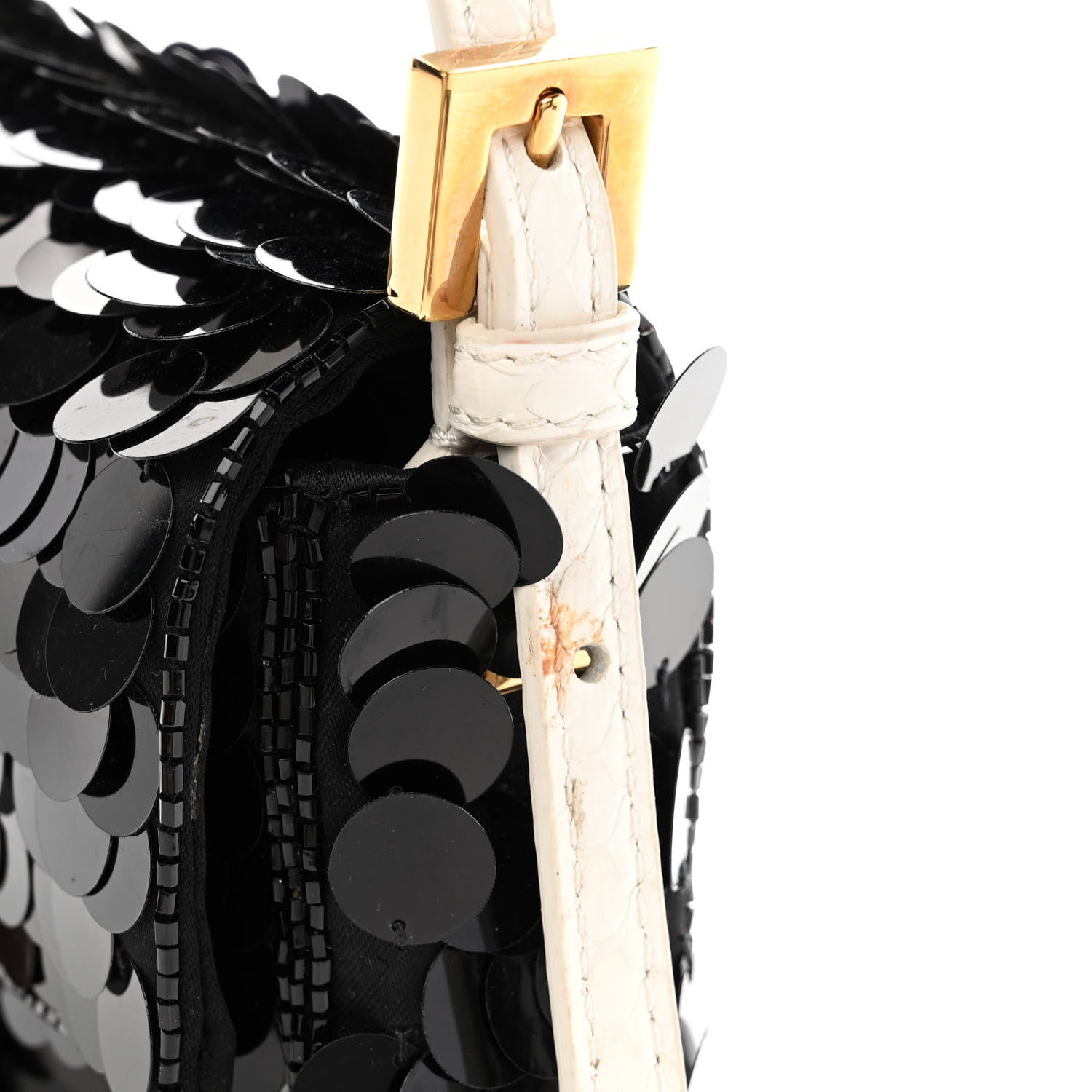 Fendi Satin Sequin Paillettes Elaphe Plexiglass Mini Baguette 1997 Black Avorio 12 of 12