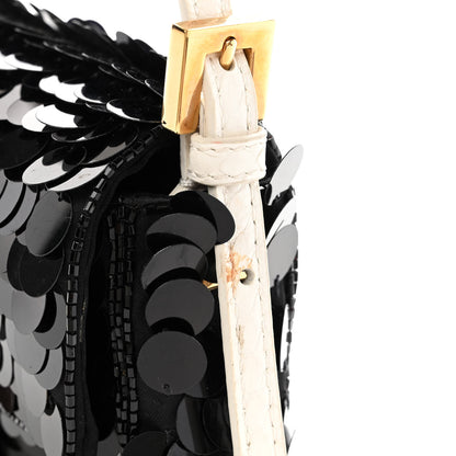 Fendi Satin Sequin Paillettes Elaphe Plexiglass Mini Baguette 1997 Black Avorio 12 of 12
