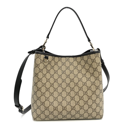 Gucci GG Supreme Monogram Medium Emblem Bucket Bag Beige Dark Brown Black 1 of 9