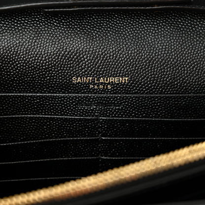 Saint Laurent Grain De Poudre Matelasse Chevron Monogram Chain Wallet Black 6 of 12