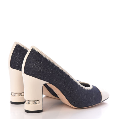 Chanel Lambskin Fabric Cap Toe Pumps 35.5 Navy 4 of 10