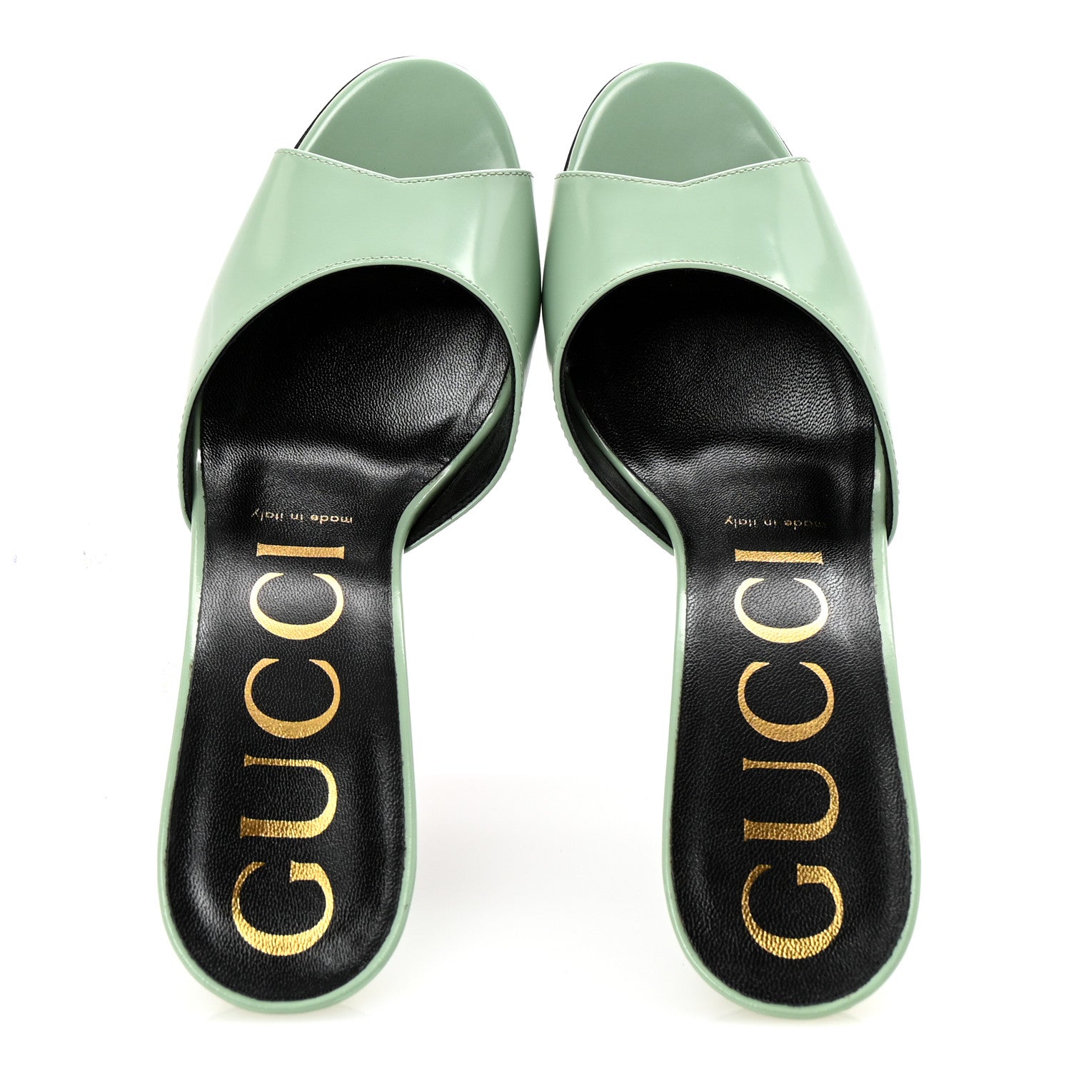 GUCCI ミュール　ミントグリーン Gucci Polished Calfskin Scarlet Mid Heel Slide Sandals 37 Aqua