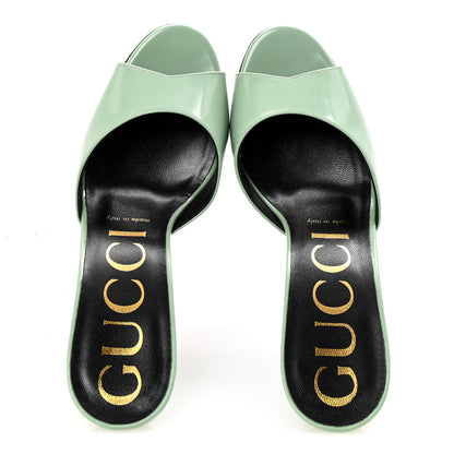 Gucci Polished Calfskin Scarlet Mid Heel Slide Sandals 37 Aqua Green 2 of 9