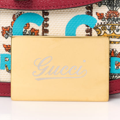 Gucci Canvas Calfskin 100 Centennial Music Medium Bamboo 1947 Top Handle Bag Ivory Red 9 of 15