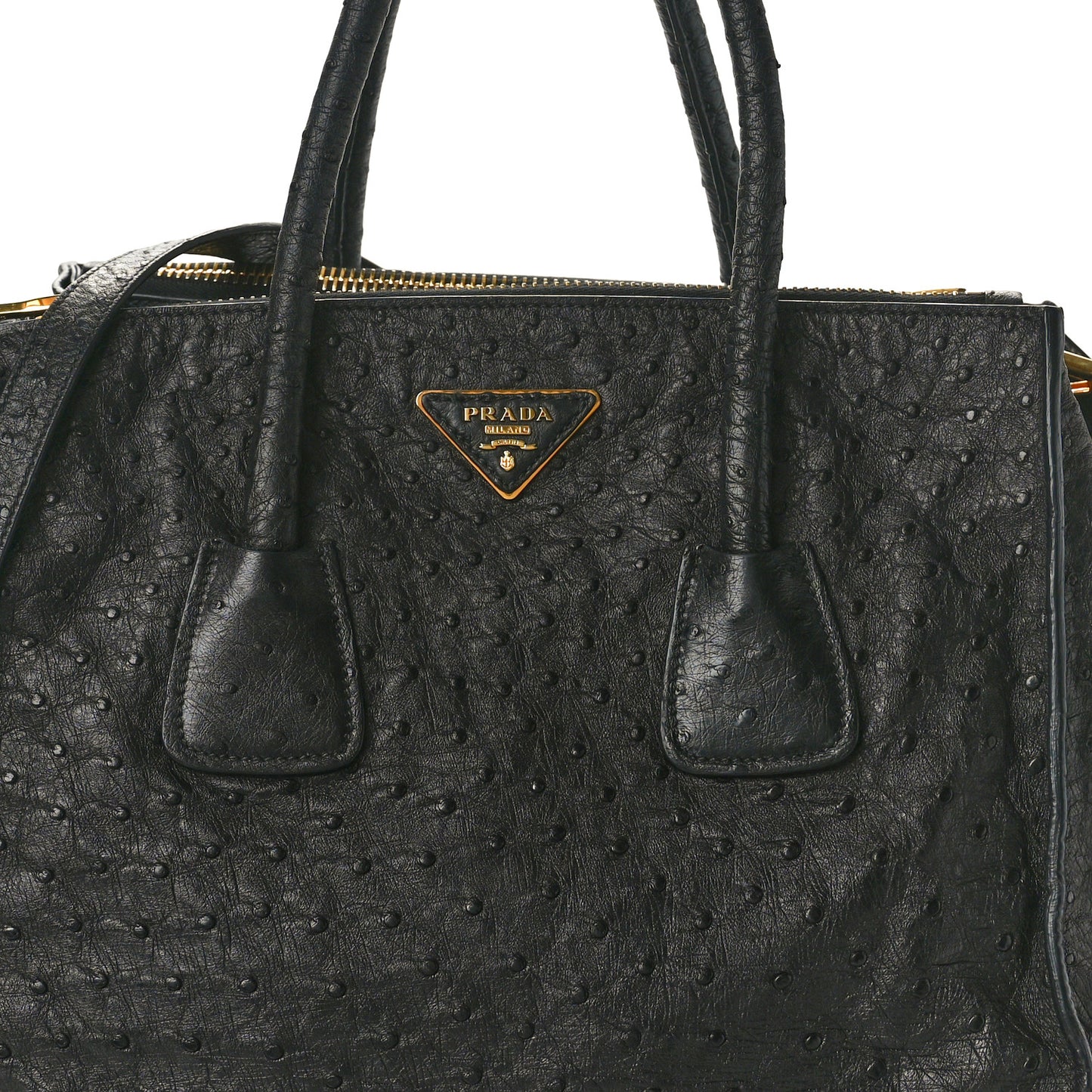 Ostrich Small Double Zip Tote Black