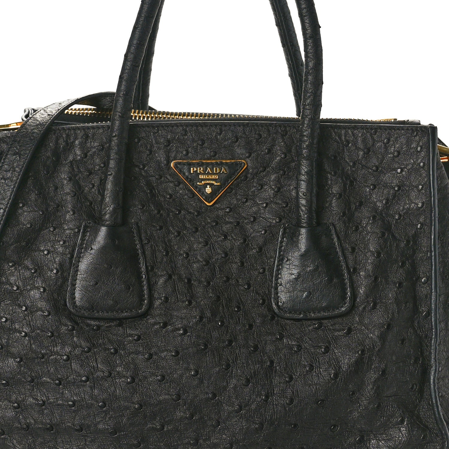 Prada Ostrich Small Double Zip Tote Black 7 of 9