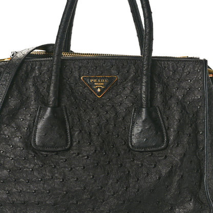 Prada Ostrich Small Double Zip Tote Black 7 of 9