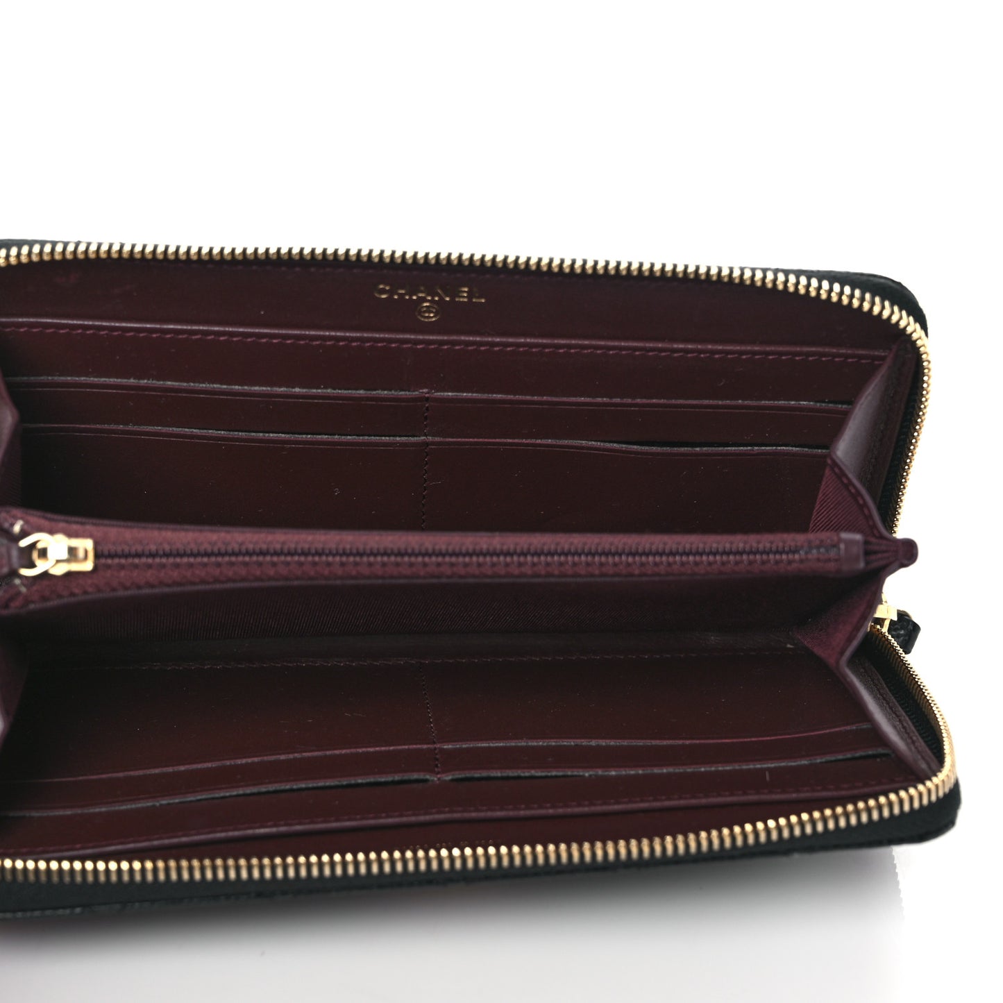 Caviar Quilted Large Gusset Zip Around Wallet Black