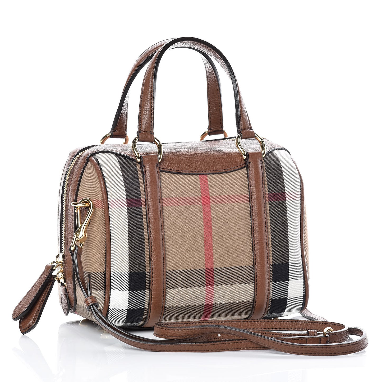 House Check Derby Calfskin Small Alchester Bowling Bag Tan