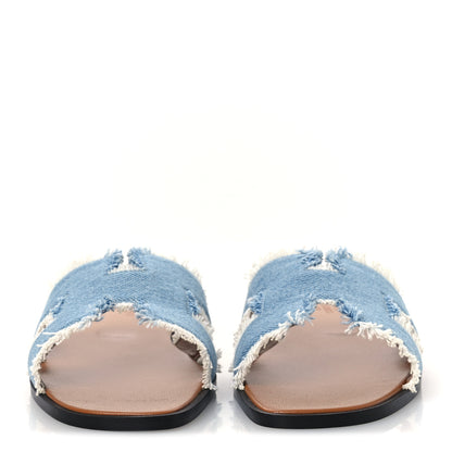Hermes Denim Oran Fringe Sandals 39 Bleu Clair 3 of 11