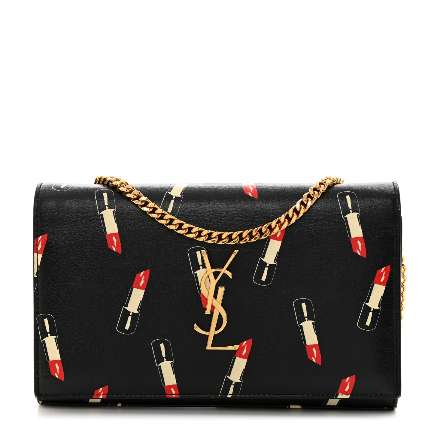 Calfskin Lipstick Print Classic Monogram Kate Wallet On Chain Black