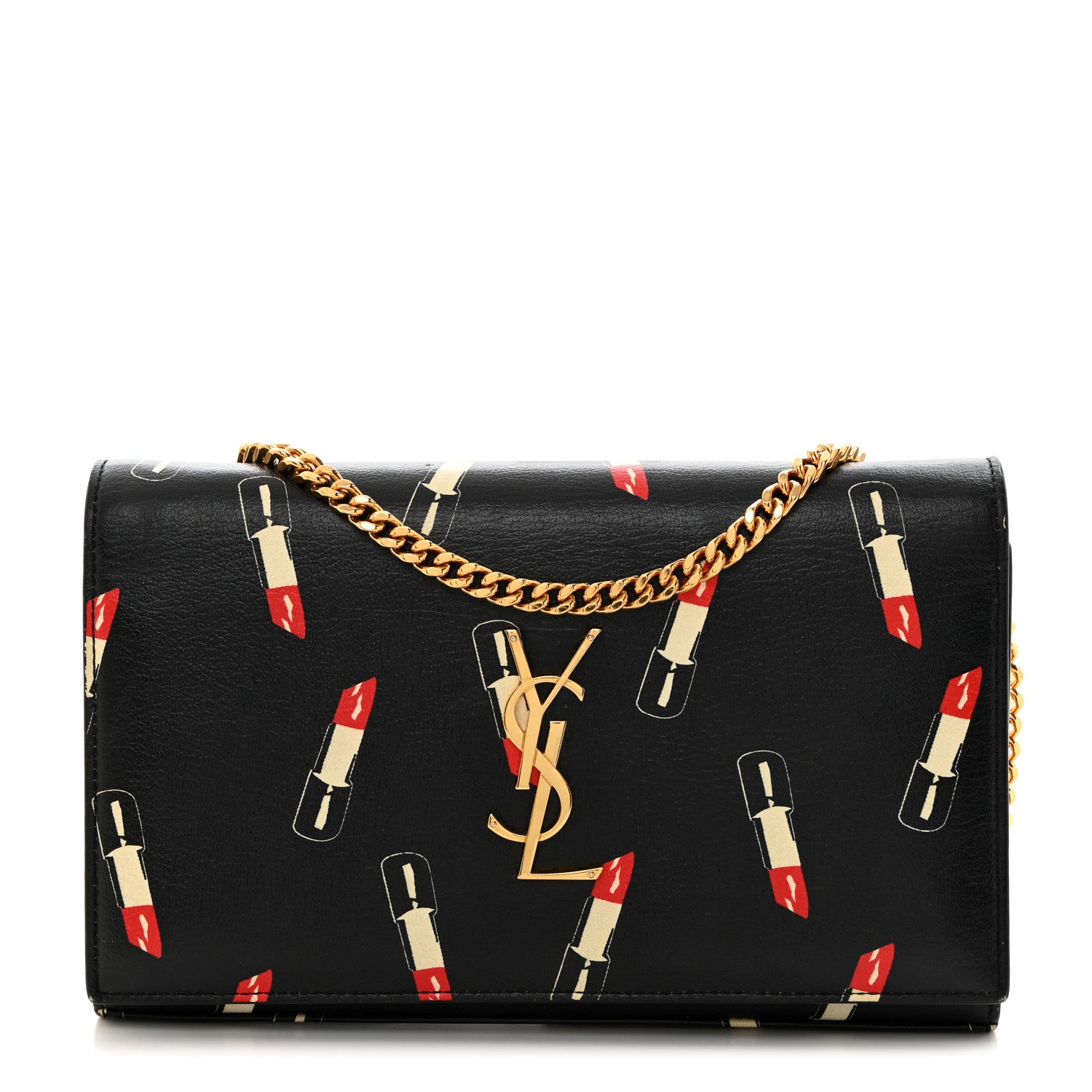 Saint Laurent Calfskin Lipstick Print Classic Monogram Kate Wallet On Chain Black 1 of 10