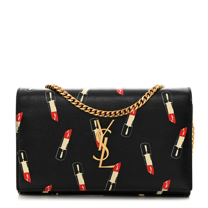 Saint Laurent Calfskin Lipstick Print Classic Monogram Kate Wallet On Chain Black 1 of 10