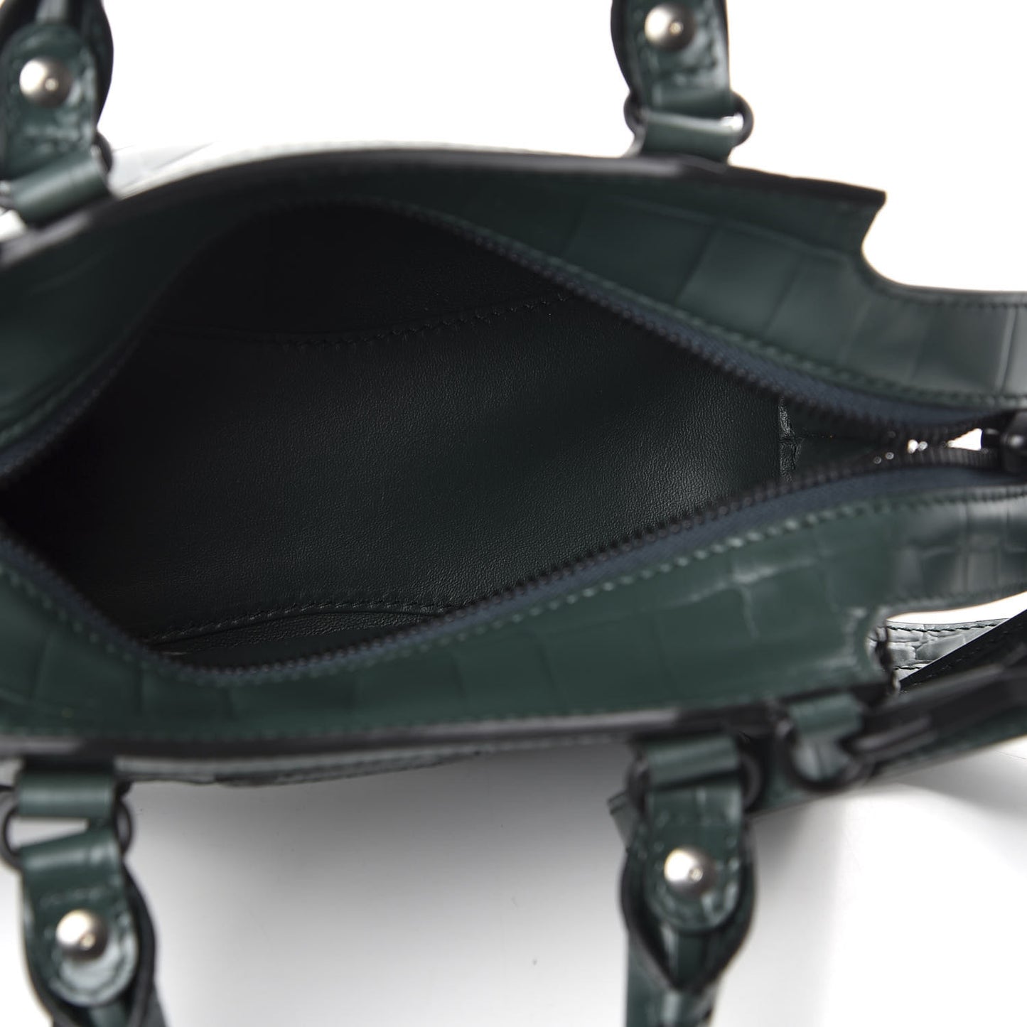 Semi Shiny Calfskin Crocodile Embossed Neo Classic Black Hardware Mini City Forest Green