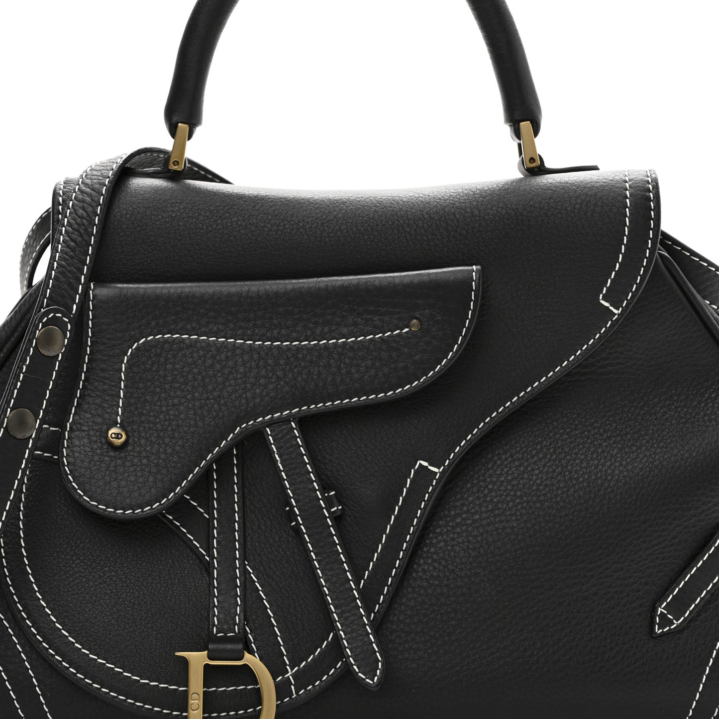Calfskin Saddle Top Handle Satchel Black