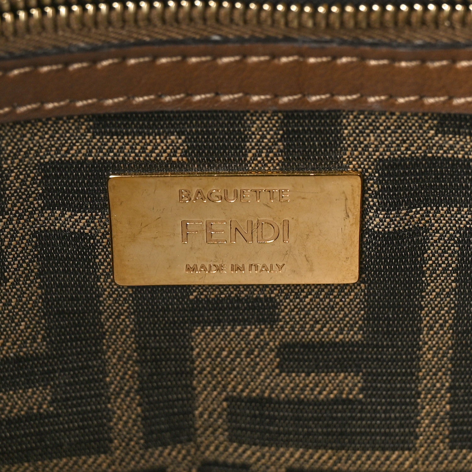 Fendi Wool Vitello King Houndstooth FF Embroidered Baguette Beige Moro 6 of 12
