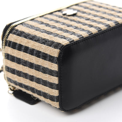 Chanel Raffia Jute Striped Small Vanity Case With Chain Black Beige 6 of 11