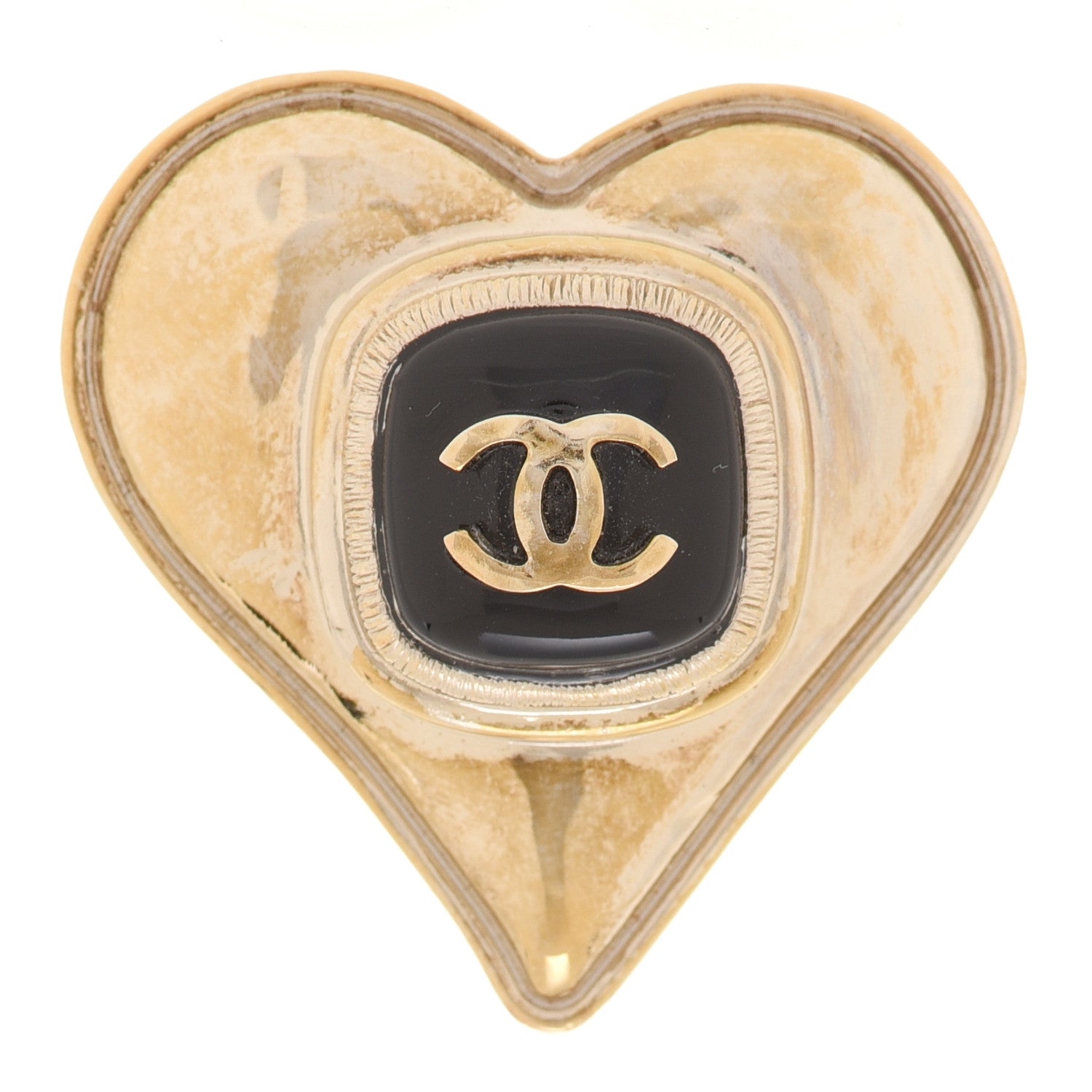 Chanel Metal Enamel CC Heart Brooch Gold 1 of 5