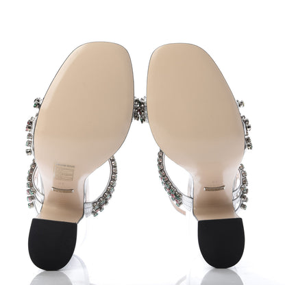 Gucci Nappa Silk Crystal Bertie High Heel Sandals 39 Argento 5 of 9