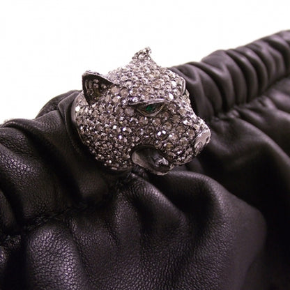 Valentino Garavani Calfskin Crystal Jaguar Clutch Black 9 of 9