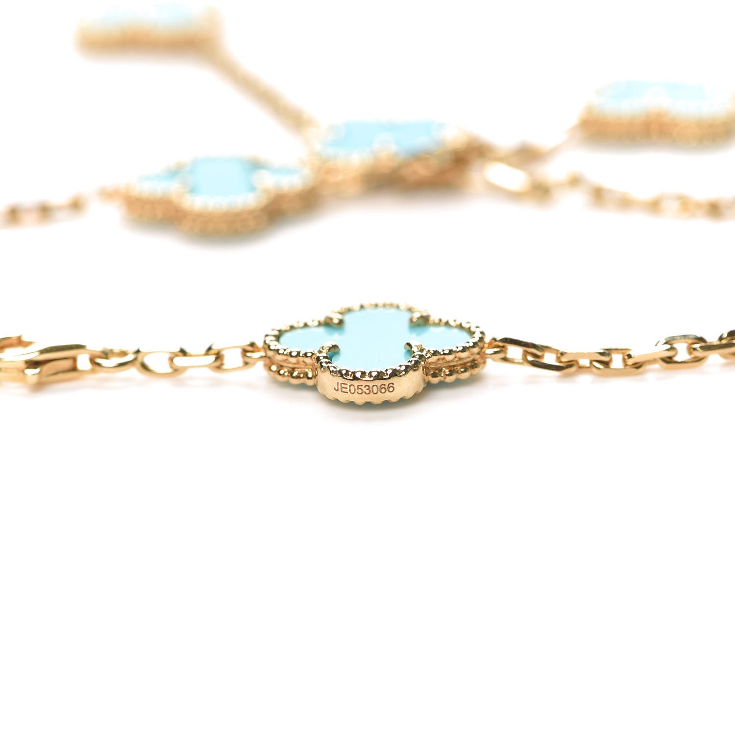 Van Cleef & Arpels 18K Yellow Gold Turquoise 20 Motifs Vintage Alhambra Necklace 6 of 8
