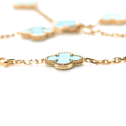 Van Cleef & Arpels 18K Yellow Gold Turquoise 20 Motifs Vintage Alhambra Necklace 6 of 8