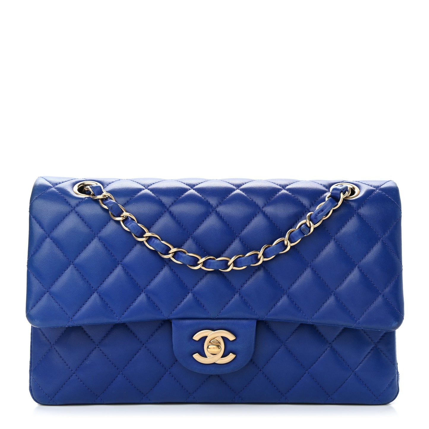 Lambskin Quilted Medium Double Flap Blue