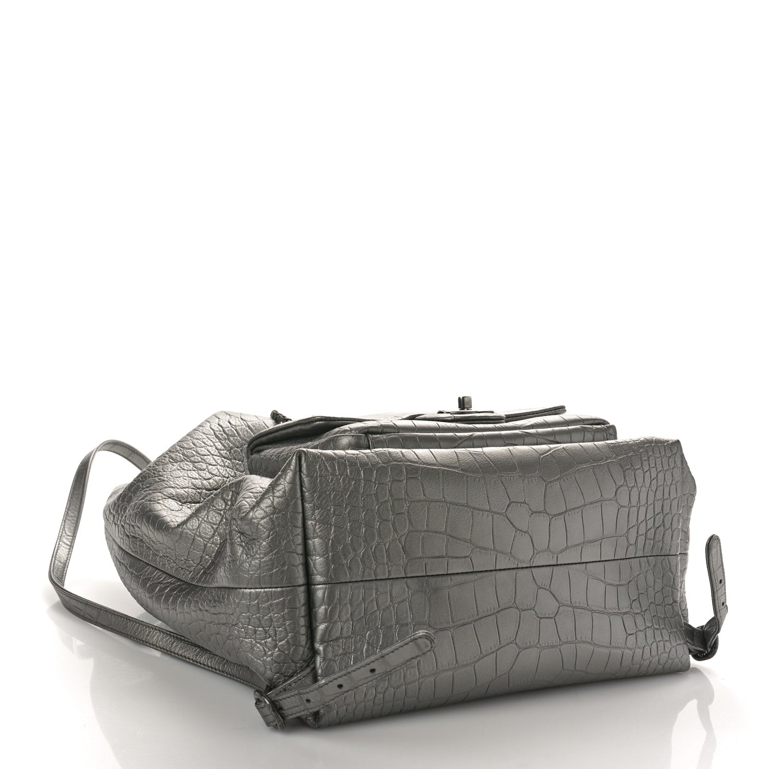 Chanel Metallic Calfskin Crocodile Embossed Large Backpack Silver 4 of 9