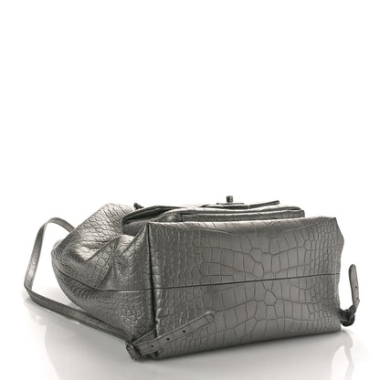 Chanel Metallic Calfskin Crocodile Embossed Large Backpack Silver 4 of 9