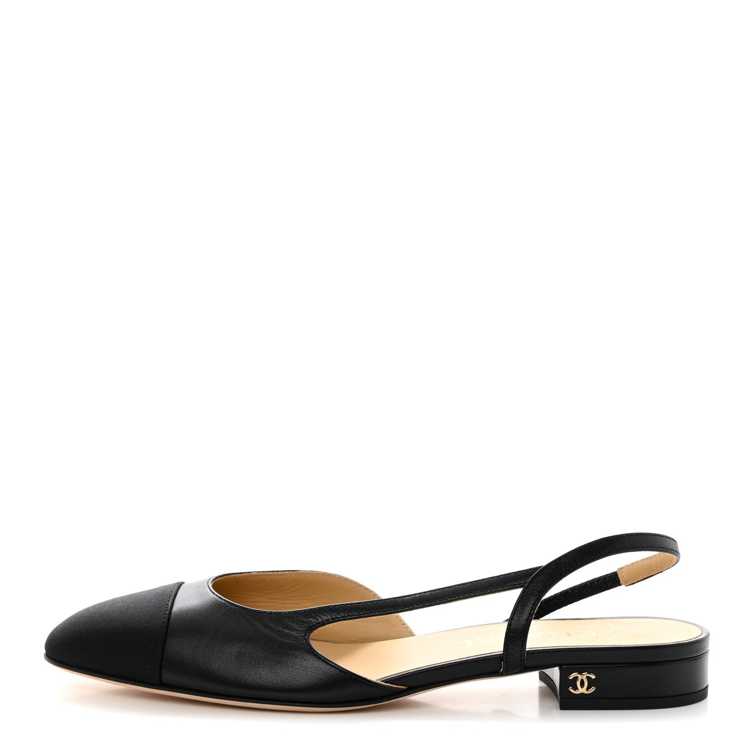 Chanel Goatskin Grosgrain CC Slingback Flats 38.5 Black 1 of 9