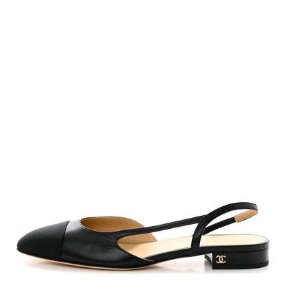Chanel Goatskin Grosgrain CC Slingback Flats 38.5 Black 1 of 9