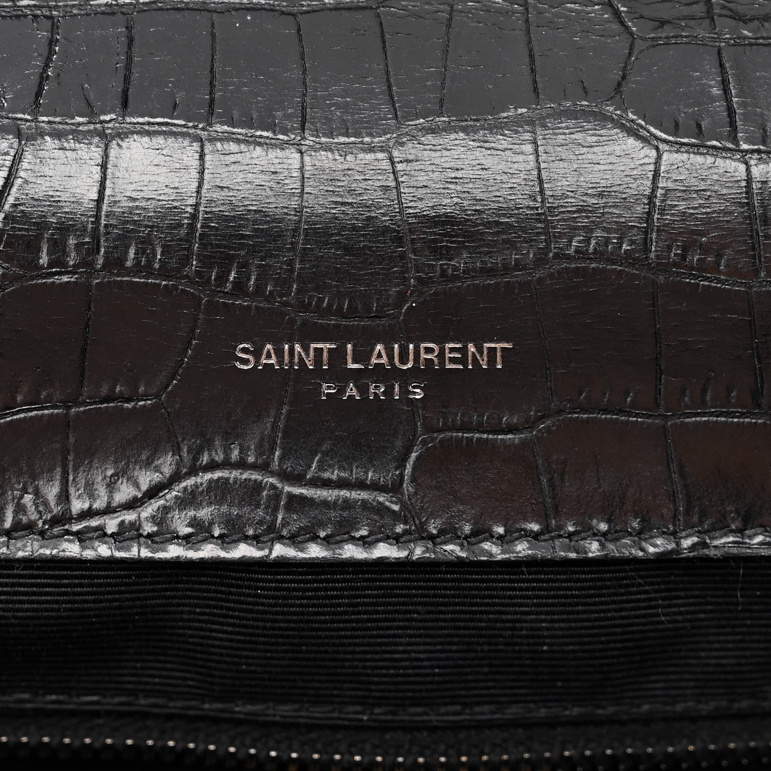 Saint Laurent Calfskin Crocodile Embossed Monogram Large Satchel Black 6 of 15