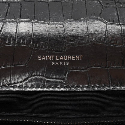 Saint Laurent Calfskin Crocodile Embossed Monogram Large Satchel Black 6 of 15