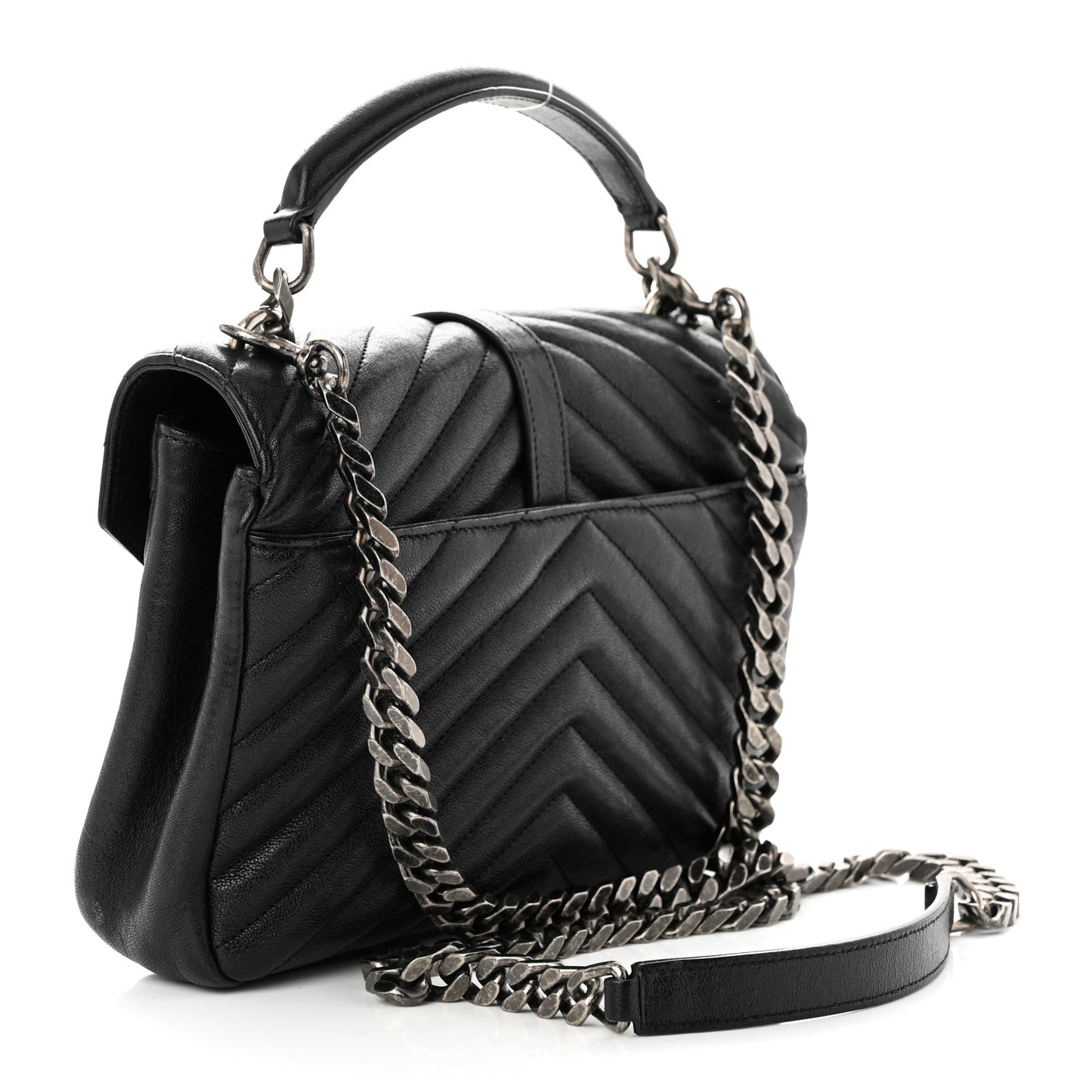 Sheepskin Matelasse Chevron Monogram Medium College Bag Black