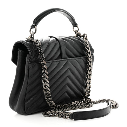 Saint Laurent Sheepskin Matelasse Chevron Monogram Medium College Bag Black 3 of 11