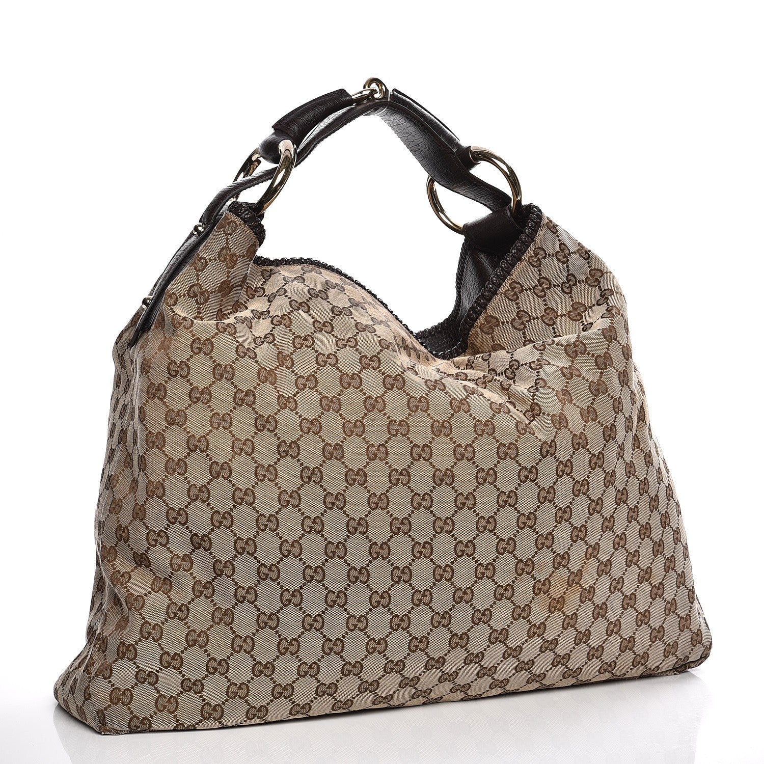Gucci Monogram Large Horsebit Chain Hobo Dark Brown 3 of 14