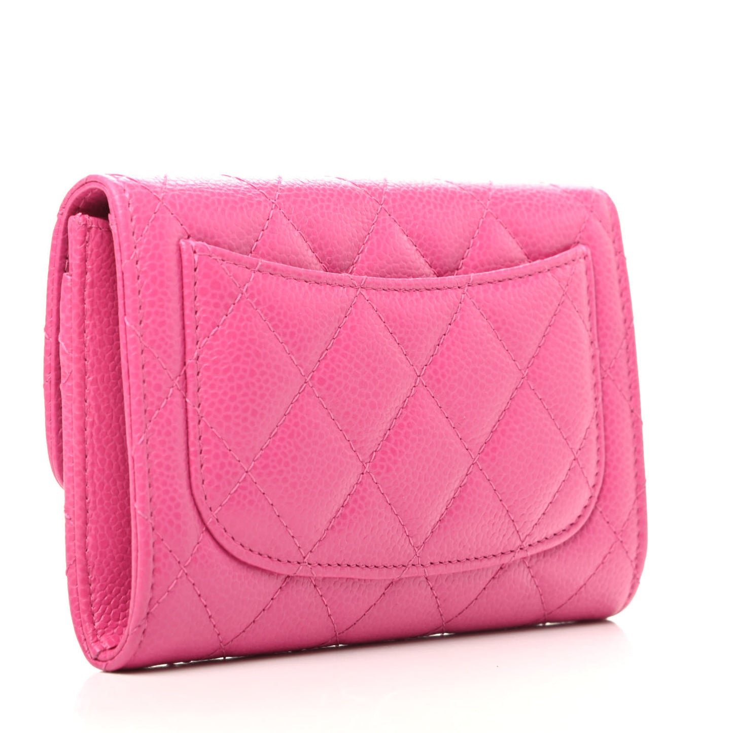 Caviar Quilted Small Flap Wallet Pink