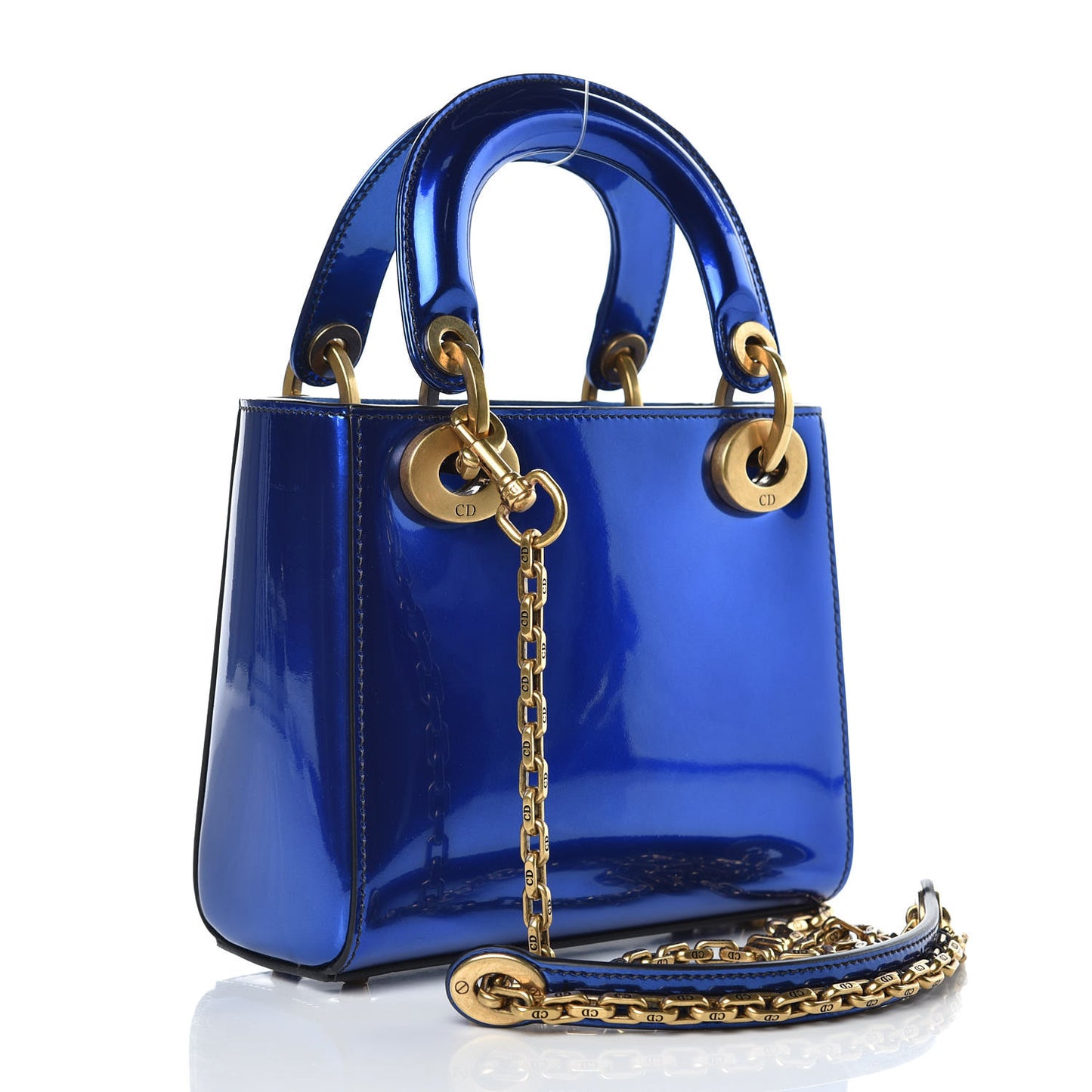 Glazed Calfskin Mini Lady Dior Blue