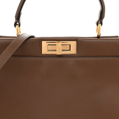 Fendi Vitello Morgan Fabric Jacquard Pequin Peekaboo Iconic Satchel Tobacco Black 8 of 13