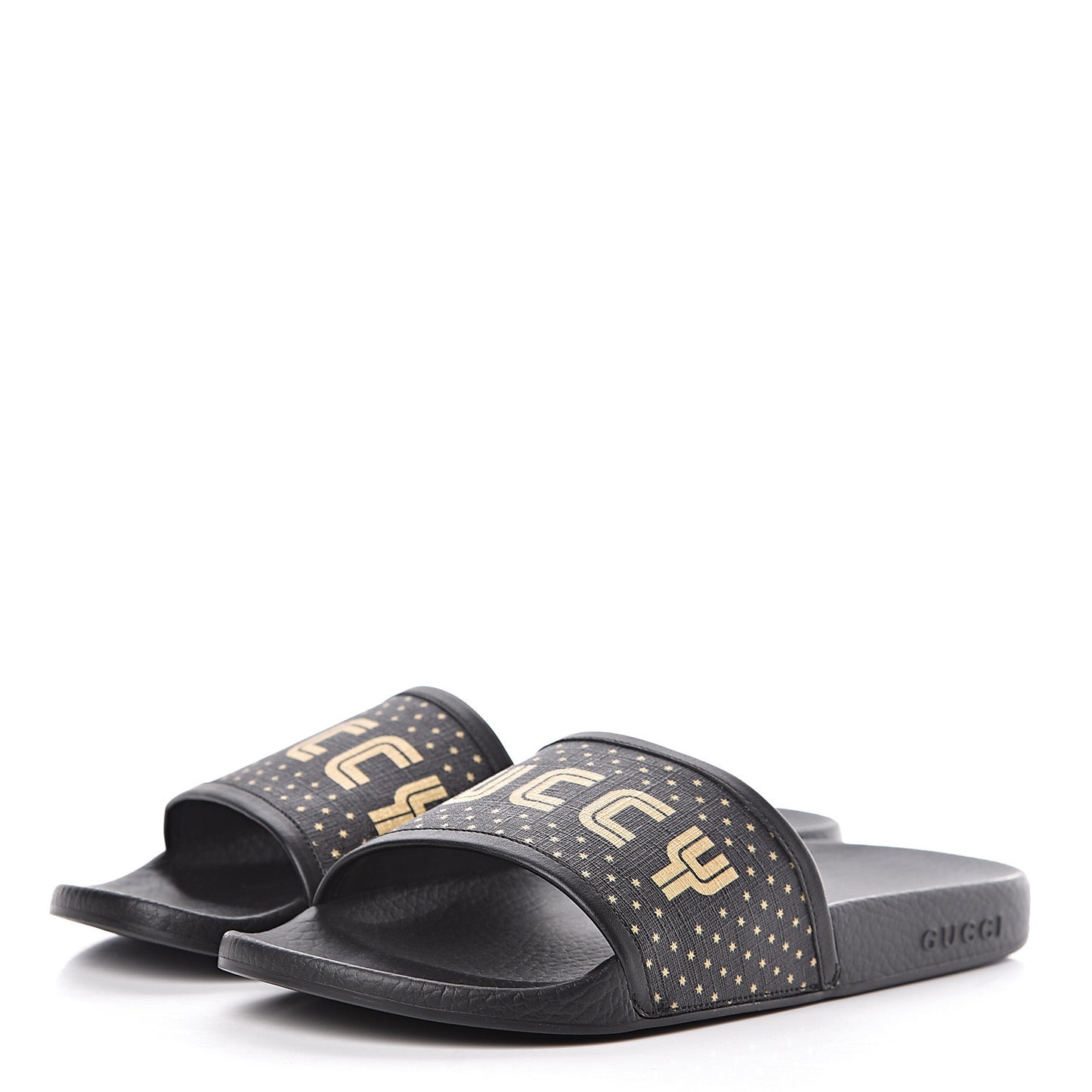 X SEGA Supreme Canvas GUCCY Stars Womens Slide Sandals 40 Black Gold