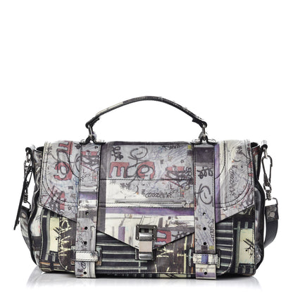 Proenza Schouler Calfskin PS1 Gotham Print Medium Satchel Fence Bike Ice 1 of 19