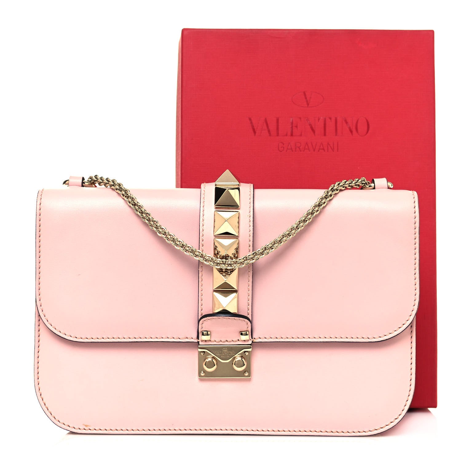 Valentino Garavani Vitello Medium Glam Lock Rockstud Flap Water Rose 14 of 14