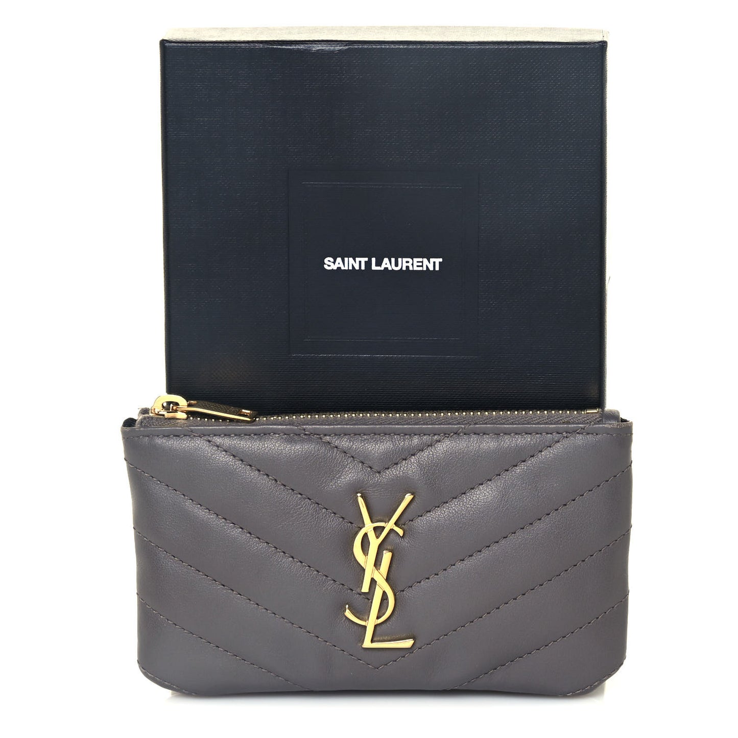 Calfskin Matelasse Monogram Key Pouch Fog