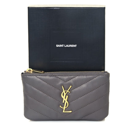 Saint Laurent Calfskin Matelasse Monogram Key Pouch Fog 9 of 9
