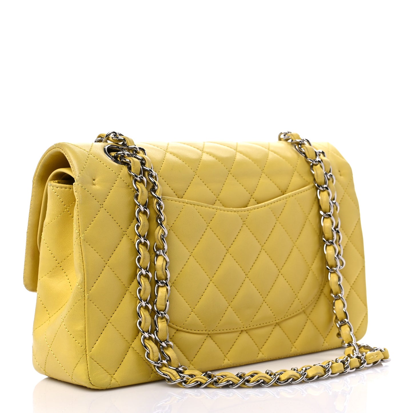 Lambskin Quilted Medium Double Flap Yellow