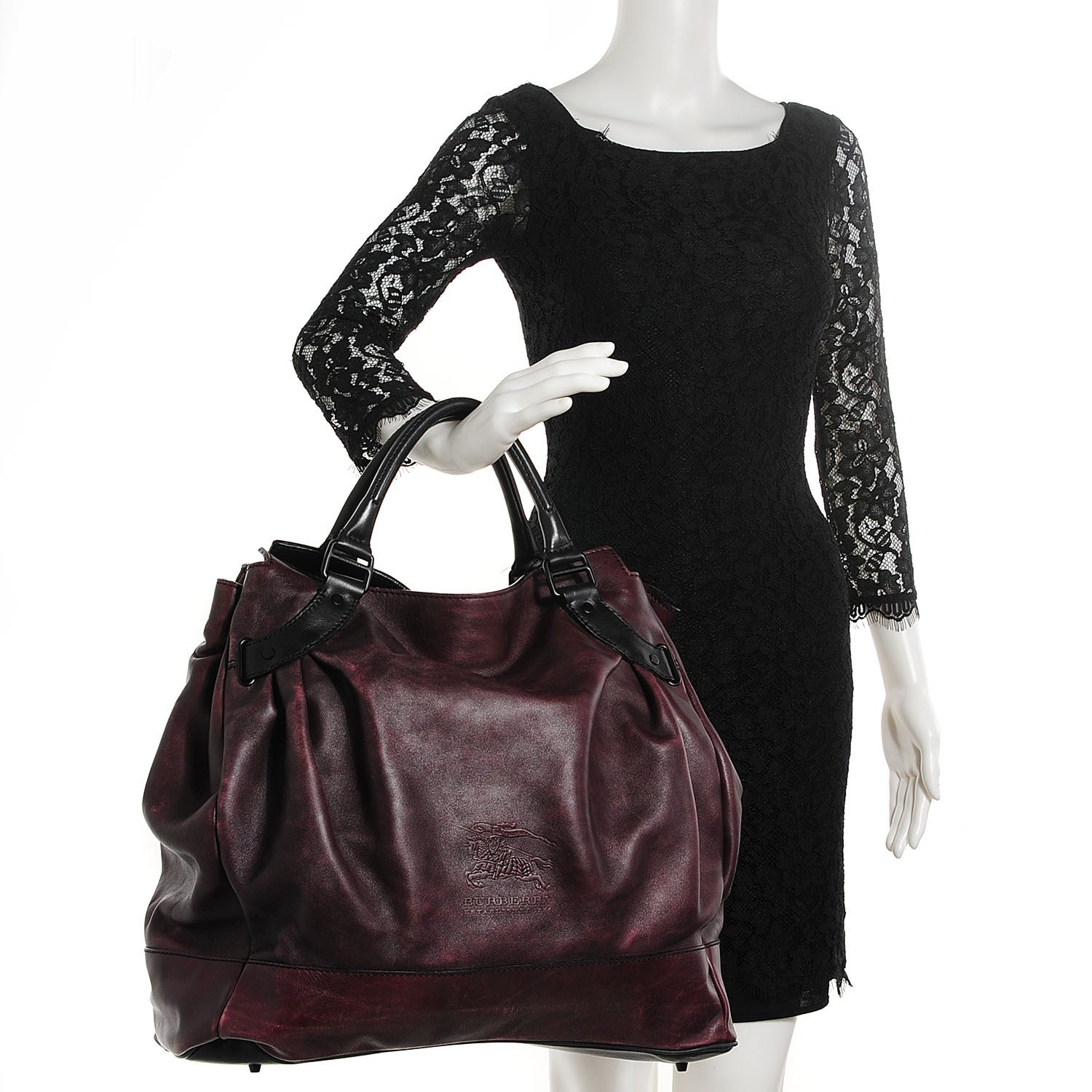 Burberry Burnished Leather Woolf Tote Dark Burgundy 2 of 9