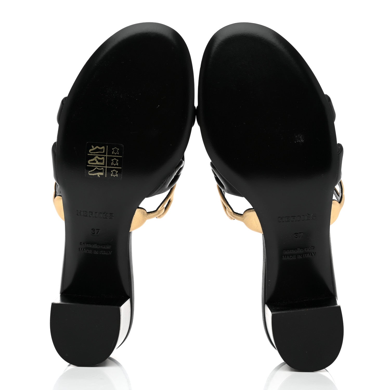 Hermes Metallic Nappa Tandem Sandals 37 Black Dore 5 of 9