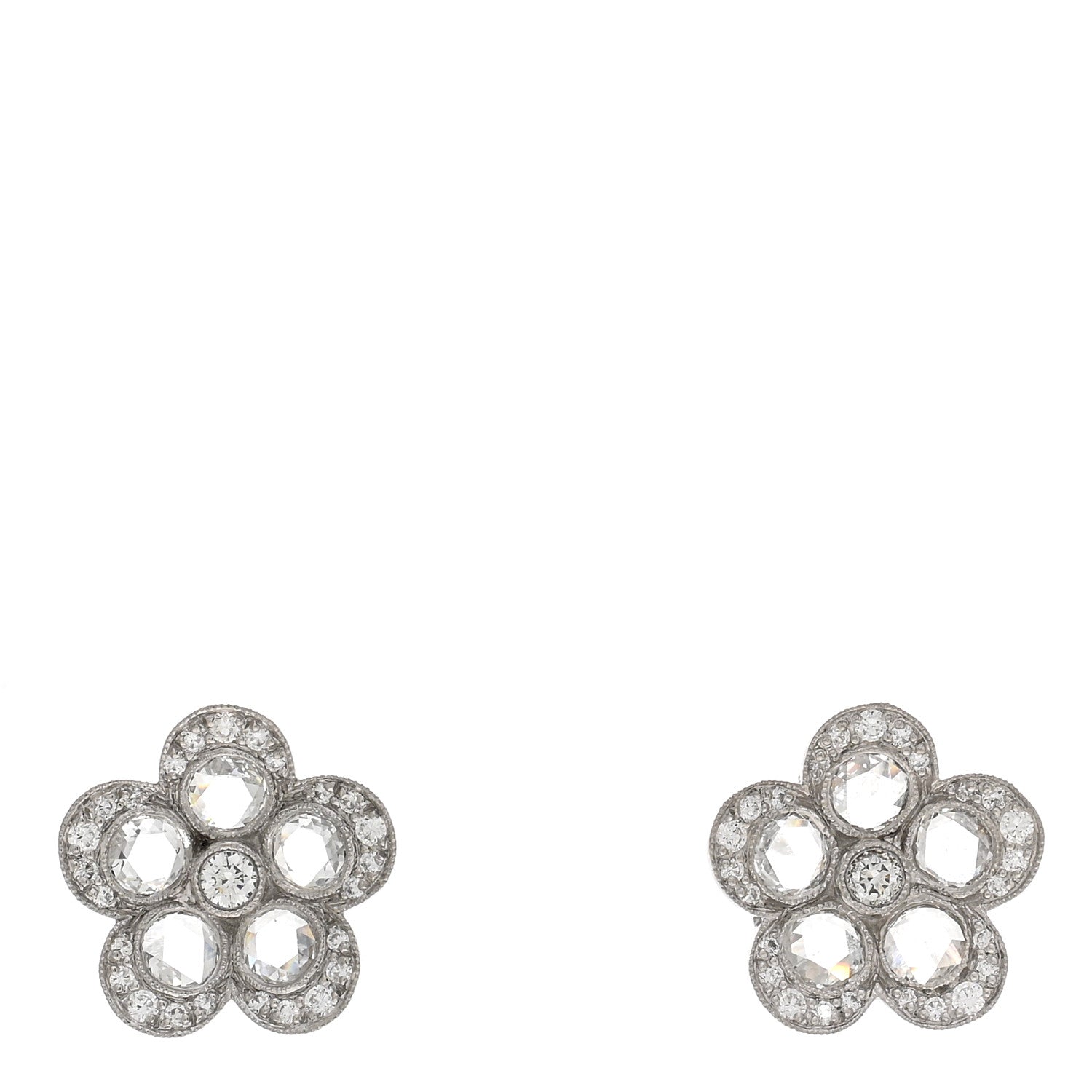 Tiffany Platinum Diamond Enchant Flower Stud Earrings 1 of 5