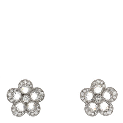 Tiffany Platinum Diamond Enchant Flower Stud Earrings 1 of 5
